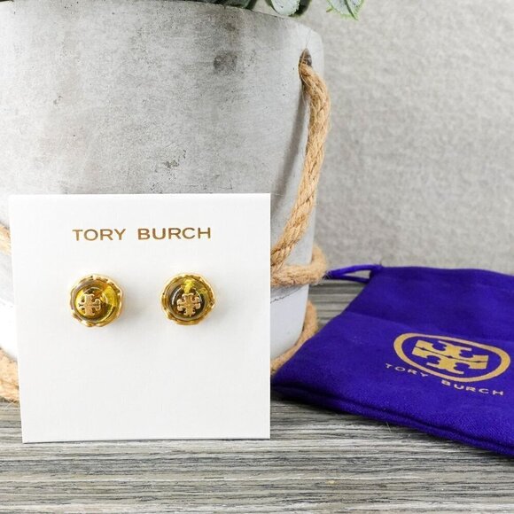 Tory Burch Roxanne Circle Stud Earrings Rolled Brass/Gold OS - Picture 3 of 12